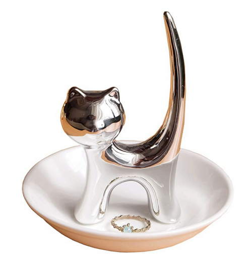 PUDDING CABIN Silver Cat Ring Stand