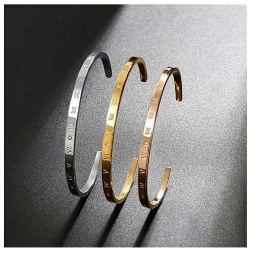 SAM & LORI Roman Numerals Cuff Bangle Bracelet