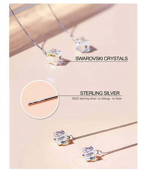 AllenCOCO 925 Silver SWAROVSKI Crystals Long Tassel Threaders