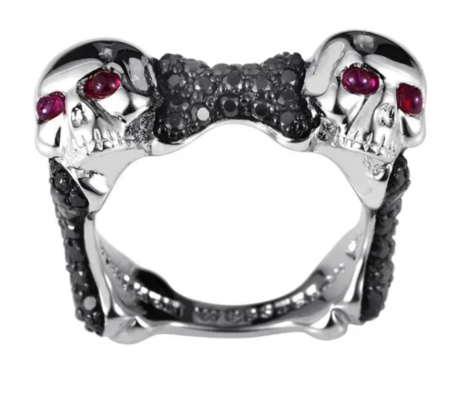 Stephen Webster Skull & Bones Men's Sterling Silver Ruby & Black Sapphire Ring