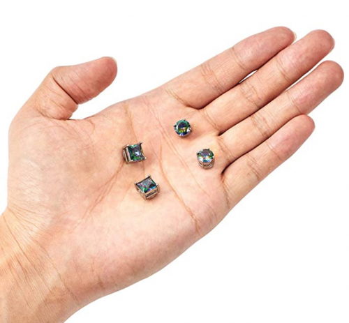 ADAIER 2 Pairs Stainless Steel Magnetic Stud Earrings for Men Women Non-Piercing CZ