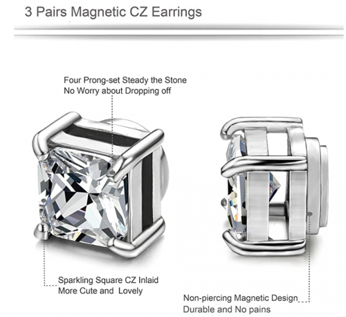 ORAZIO 3 Pairs Stainless Steel Magnetic Stud Earrings