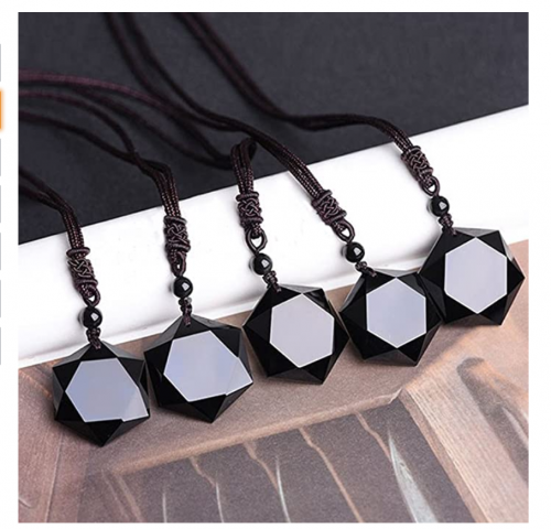 MENGLINA Black Obsidian Hexagram Natural Stone Necklace