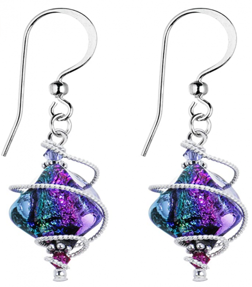 Body Candy Handcrafted 925 Silver Purple Dichroic Drop Dangle Earrings