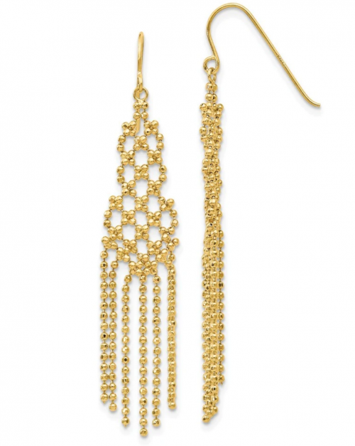 Diamond-cut Beaded Chandelier Earrings in 14k Yellow Gold