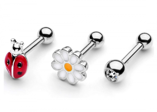 Body Candy 3Pc 16G Women 316L Stainless Steel Ladybug Flower Cartilage Earring Helix Tragus