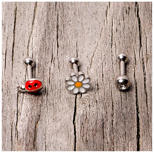 Body Candy 3Pc 16G Women 316L Stainless Steel Ladybug Flower Cartilage Earring Helix Tragus