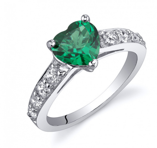 Ruby and Oscar Heart Shaped Emerald & CZ Engagement Ring