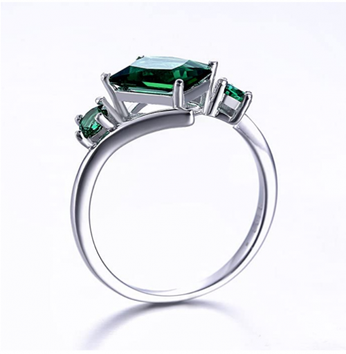 Merthus Womens 925 Sterling Silver Created Emerald Bypass Geometric Shaped Ring