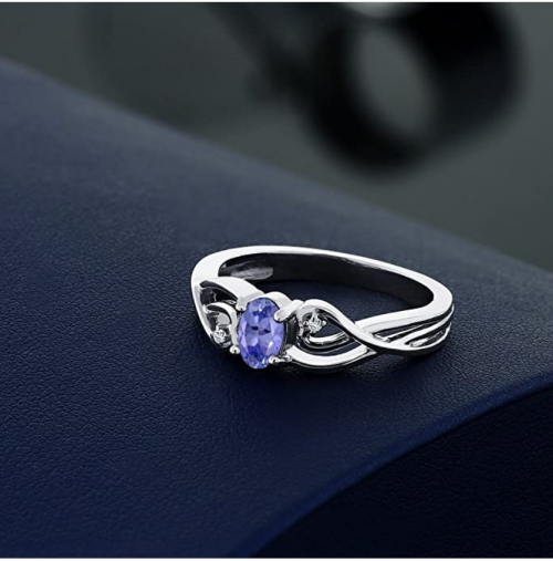 Gem Stone King Tanzanite and White Diamond Ring