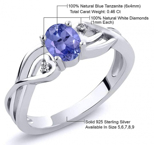 Gem Stone King Tanzanite and White Diamond Ring