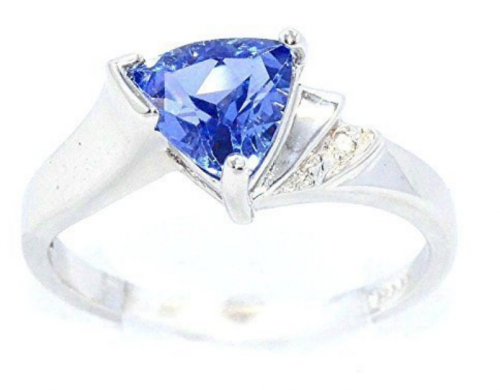 elizabeth jewelry 1.5 Ct CZ Tanzanite & Diamond Trillion Ring .925 Sterling Silver