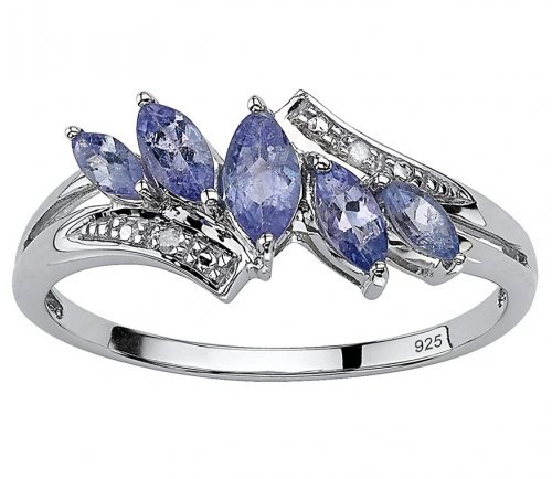 Palm Beach Platinum over Sterling Silver Marquise Cut Genuine Tanzanite Bypass Ring