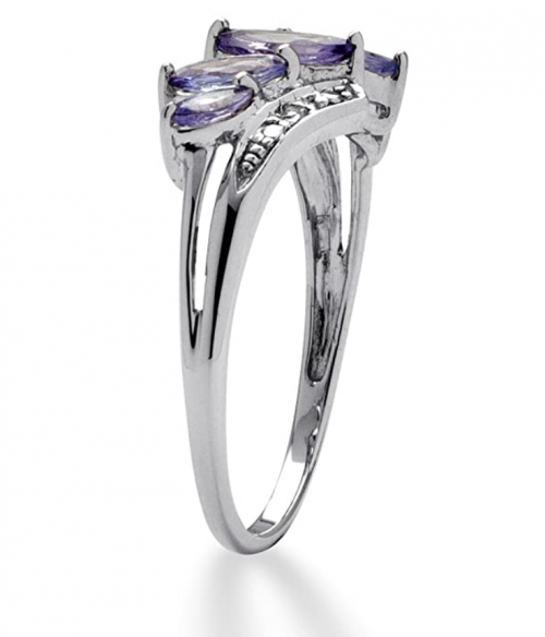 Palm Beach Platinum over Sterling Silver Marquise Cut Genuine Tanzanite Bypass Ring