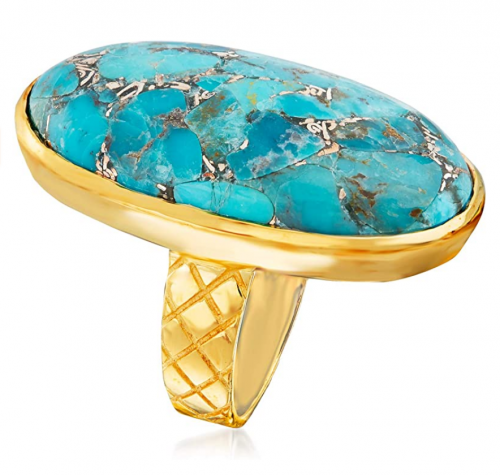 Ross-Simons Mosaic Turquoise Ring in 18kt Gold Over Sterling