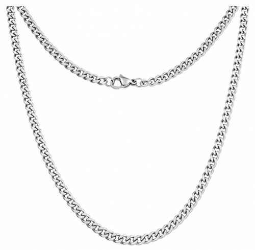 Silvadore 4mm Curb Mens Necklace - Silver Chain Cuban Stainless Steel Jewelry