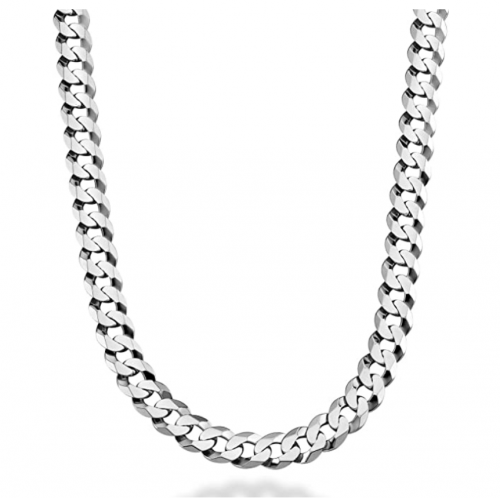 Miabella Solid 925 Sterling Silver Italian 9mm Solid Diamond-Cut Cuban Link Curb Chain Necklace