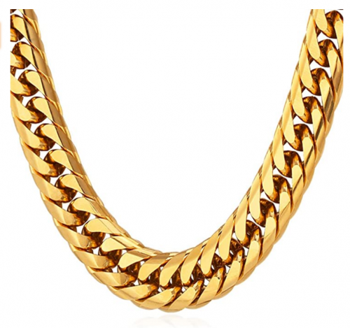 U7 Men Chunky Necklace 18KGP Stamp Hip Hop Jewelry 9MM Wide Gold Plated Thick Curb Chain - 18 Inches