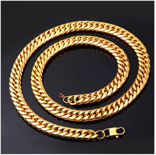 U7 Men Chunky Necklace 18KGP Stamp Hip Hop Jewelry 9MM Wide Gold Plated Thick Curb Chain - 18 Inches