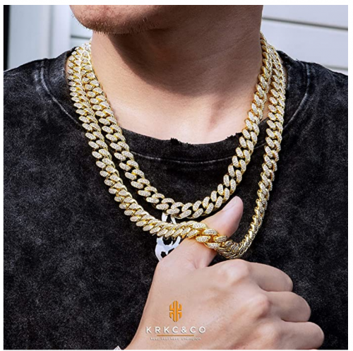 KRKC&CO 12mm Mens Iced Cuban Link Chain