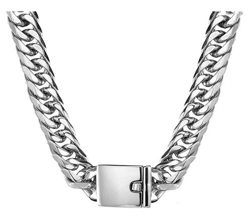 Jxlepe Miami Cuban Link Chain 16mm Big Silver White Stainless Steel Curb Necklace for Men