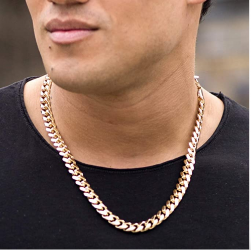 LIFETIME JEWELRY 11mm Cuban Link Chain Necklace for Men & Teen 24k Gold Plated