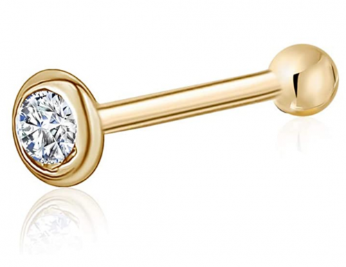 Masséte Store 14k Gold Nose Ring Stud Piercing Ball or Gem Cubic CZ