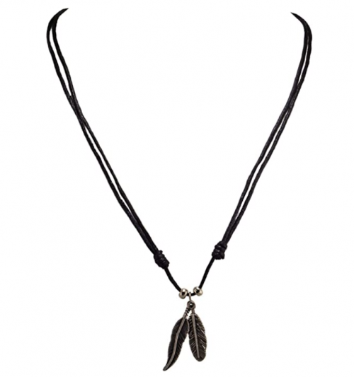 BlueRica Two Feather Pendants on Adjustable Black Rope Cord Necklace