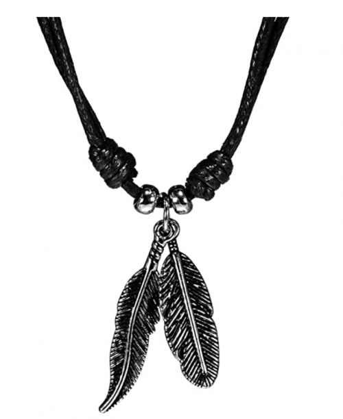 BlueRica Two Feather Pendants on Adjustable Black Rope Cord Necklace