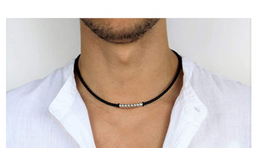 Quadri - 925 Pure Sterling Silver Italian Premium Quality Mens Necklace with Vegan Leather