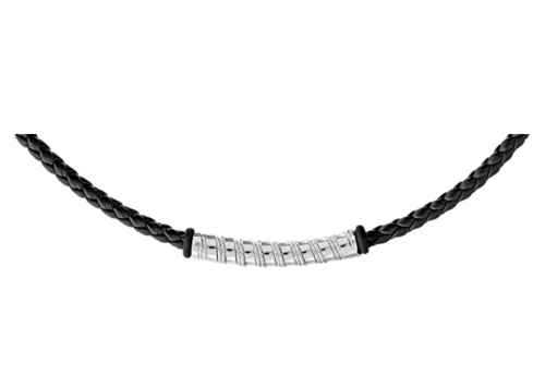 Quadri - 925 Pure Sterling Silver Italian Premium Quality Mens Necklace with Vegan Leather