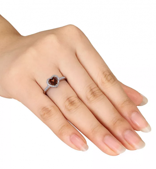 Macy’s Garnet and Diamond Halo Heart Ring