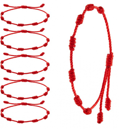 Evil Eye and Good Luck 6 Pieces Adjustable Red Bracelet Kabbalah 7 Knots Red String Bracelet Hamsa Hand Amulet Bracelet for Protection 
