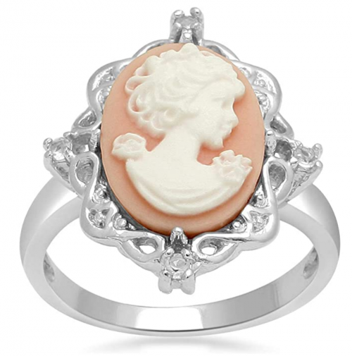 Jewelili Sterling Silver Pink Cameo Ring