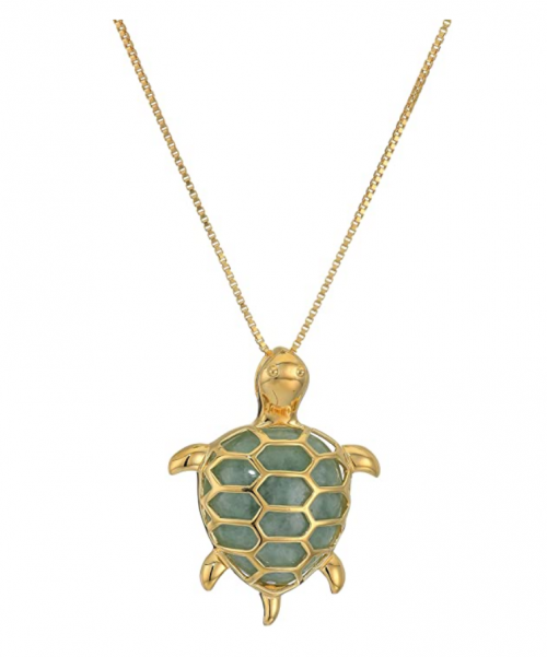 Amazon Collection Genuine Green Jade Turtle Pendant Necklace