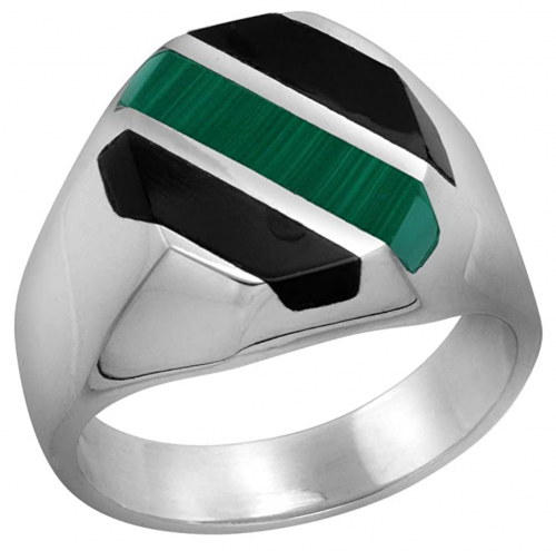 Sabrina Silver Obsidian & Malachite Ring