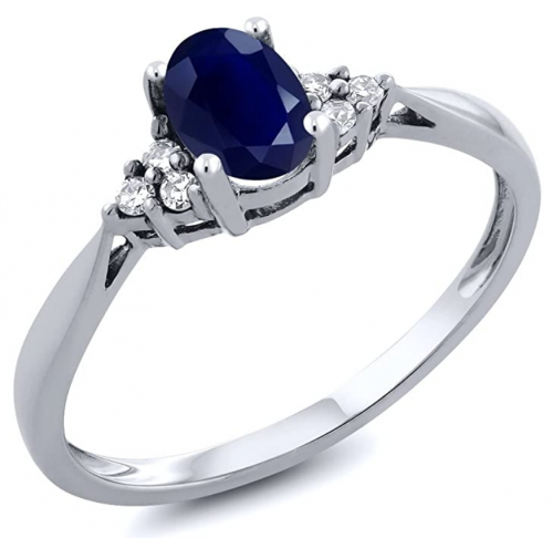 Gem Stone King White Gold Blue Sapphire Ring