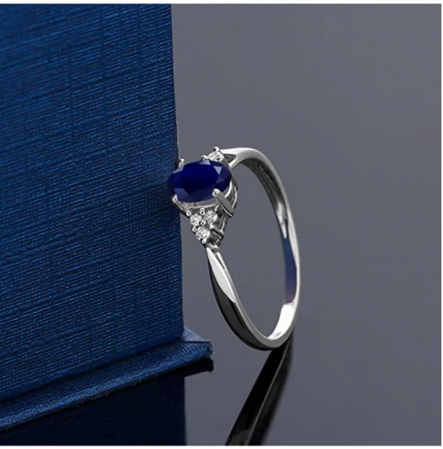Gem Stone King White Gold Blue Sapphire Ring