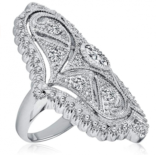 Bling Jewelry Deco Antique Style Filigree Pave CZ Wide Armor Full Finger Fashion Statement Ring