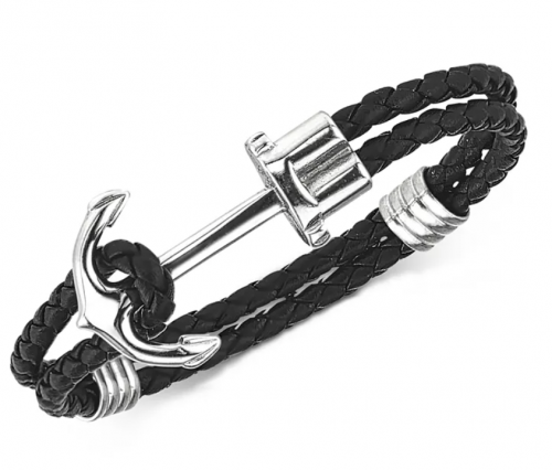 Esquire Black Braided Leather Bracelet
