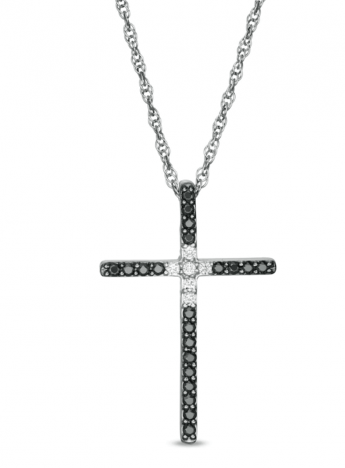 Peoples Jewelers Enhanced Black and White Diamond Cross Pendant