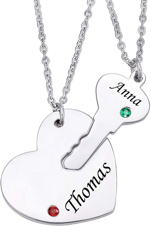 Stainless Steel Personalized Key Heart Puzzle Necklace