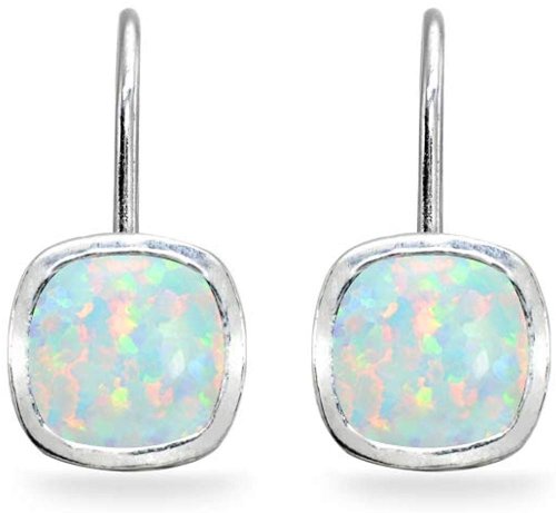 Sterling Silver Genuine Leverback Opal Earrings Profile