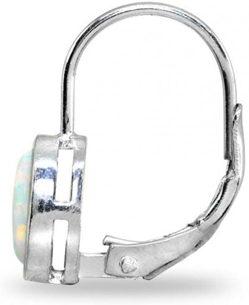 Sterling Silver Genuine Leverback Opal Earrings Side