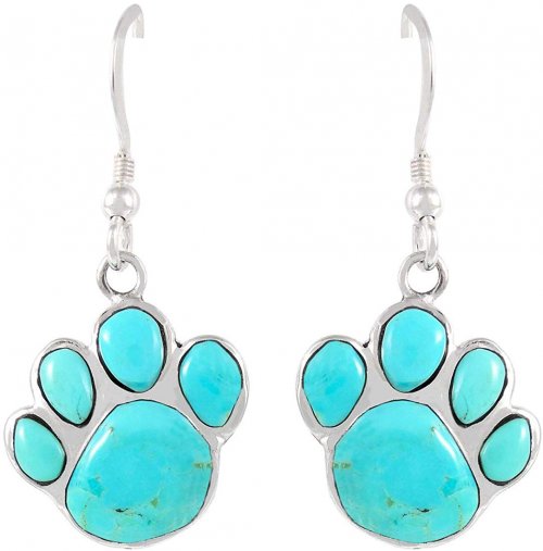 Turquoise Network Dog Paw Earrings 