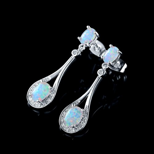 White Rose Gold Plated Opal Dangle Earrings collection