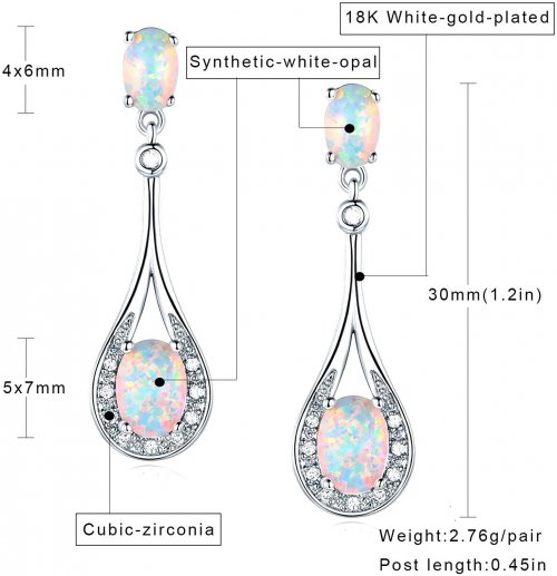 White Rose Gold Plated Opal Dangle Earrings info